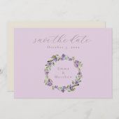 ラベンダーパープルボタニカルリースQR セーブザデート (正面/裏面)