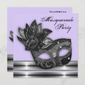 ラベンダーパープルマスカレードパーティの招待状 招待状 (正面/裏面)