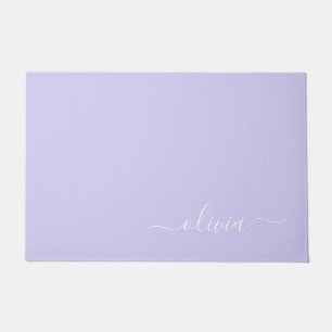 ラベンダーパープルモダンスクリプガーリートモノグラム名 ドアマット