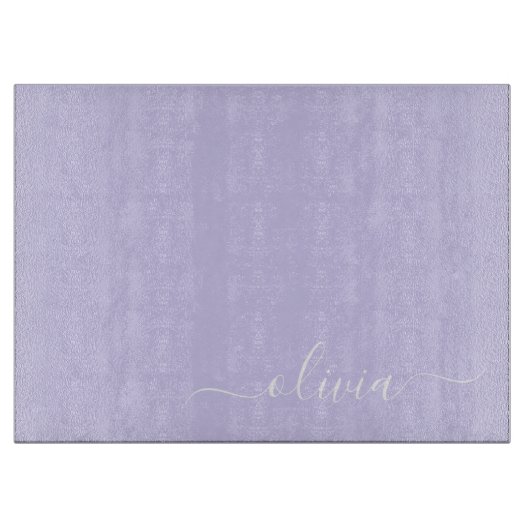 ラベンダーパープルモダンスクリプトガーリー名前のイニシャル カッティングボード (正面)