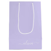 ラベンダーパープルモダンスクリプトガーリー名前のモノグラム ミディアムペーパーバッグ (裏面)