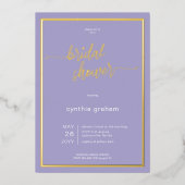 ラベンダーパープルモダンミニマルブライダルシャワー 箔招待状 (正面)