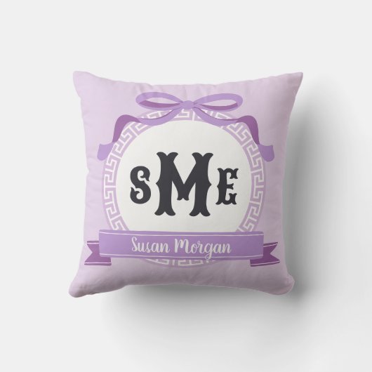 ラベンダーパープルリバースギリシャ鍵ボウモノグラム クッション (裏面)