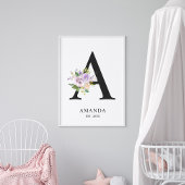 ラベンダーパープルレター'A'子供部屋名ウォールアート ポスター