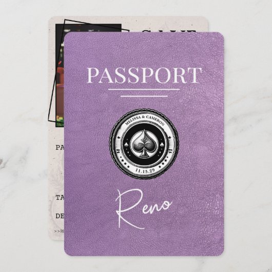 ラベンダーパープルレノパスポート日付を保存 セーブザデート (正面/裏面)