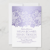 ラベンダーパープルレースエレガントヴィンテージホワイトウェディング 招待状 (正面)