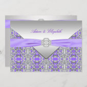 ラベンダーパープルレースダイヤモンドリ結婚ボン 招待状 (正面/裏面)