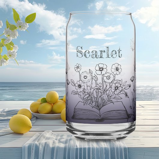 ラベンダーパープルワイルドフラワーと蝶 ガラス缶