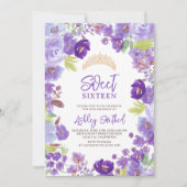 ラベンダーパープルワイルドフラワースウィート16誕生日 招待状 (正面)