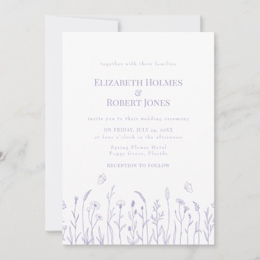 ラベンダーパープルワイルドフラワーズ結婚式招待状 招待状 (正面)