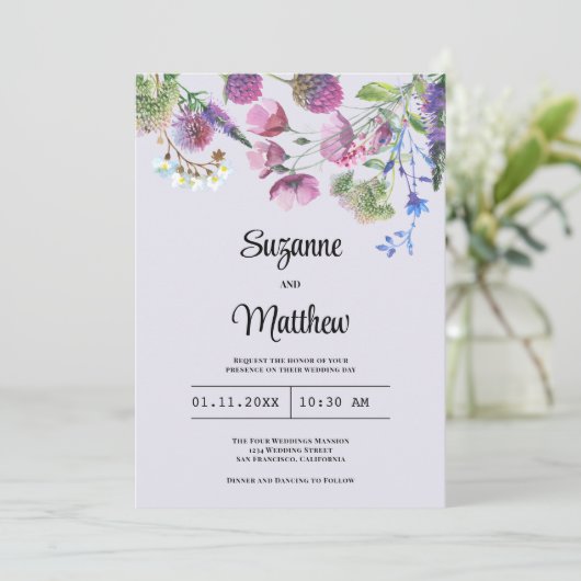 ラベンダーパープルワイルドフラワー春の結婚式 招待状 (スタンド正面)