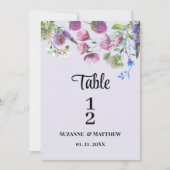 ラベンダーパープルワイルドフラワー春テーブル番号 招待状 (正面)