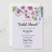 ラベンダーパープルワイルドフラワー春ブライダルシャワー 招待状 (正面)
