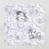 ラベンダーパープルヴィンテージトイレベビーガールシャワー 招待状 (正面/裏面)