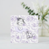 ラベンダーパープルヴィンテージトイレベビーガールシャワー 招待状 (スタンド正面)