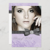 ラベンダーパープル写真卒業発表 招待状 (正面/裏面)