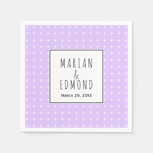 ラベンダーパープル幾何学的タイポグラフィ結婚ズ スタンダードカクテルナプキン (正面)