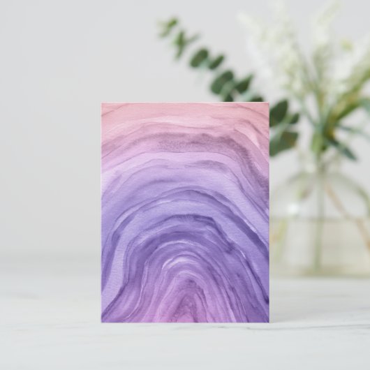 ラベンダーパープル抽象芸術アゲートウォーターカラーアート ポストカード (スタンド正面)
