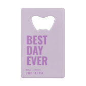 ラベンダーパープル最高のディエバー結婚式の引き出物 クレジットカード栓抜き (裏面)