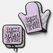 ラベンダーパープル最高のママエバー 鍋つかみ&鍋敷きセット (正面/裏面)