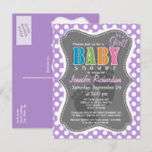 ラベンダーパープル水玉模様 インビテーションポストカード (正面/裏面)