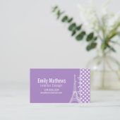 ラベンダーパープル水玉模様；パリ 名刺 (スタンド正面)