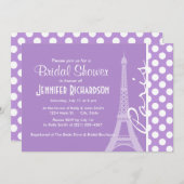 ラベンダーパープル水玉模様;パリ 招待状 (正面/裏面)