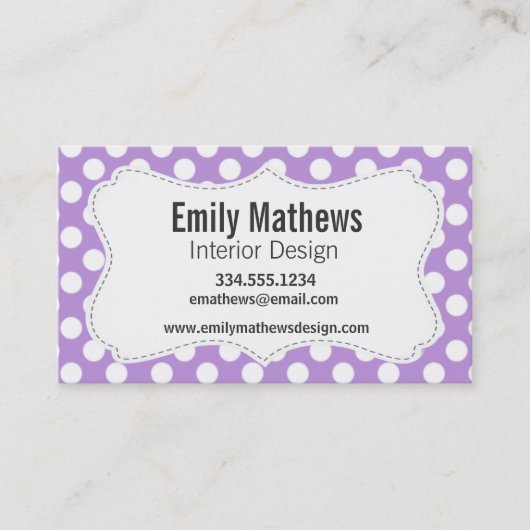 ラベンダーパープル水玉模様 名刺 (正面)