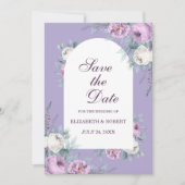 ラベンダーパープル牡丹は日付カードを保存 招待状 (正面)