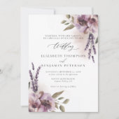 ラベンダーパープル素朴フローラシックでエレガントな結婚式 招待状 (正面)