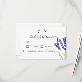 ラベンダーパープル素朴フローラモダン花RSVP 出欠カード