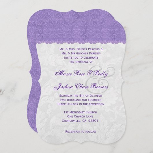 ラベンダーパープル結婚とシルバーのテンプレートV2A 招待状 (正面/裏面)