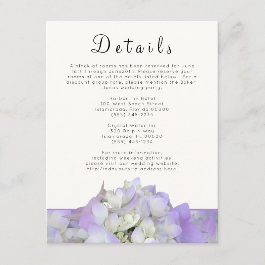 ラベンダーパープル結婚の詳細エンクロージャカード エンクロージャーカード (正面)