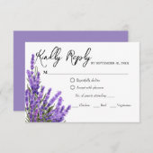 ラベンダーパープル花模様ウェディングRSVPカード 出欠カード (正面/裏面)