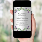 ラベンダーパープル花模様シルバー結婚誓の更新 招待状