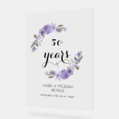 ラベンダーパープル花模様結婚50周年 アクリルサイン (傾斜)