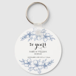 ラベンダーパープル花模様結婚50周年 キーホルダー