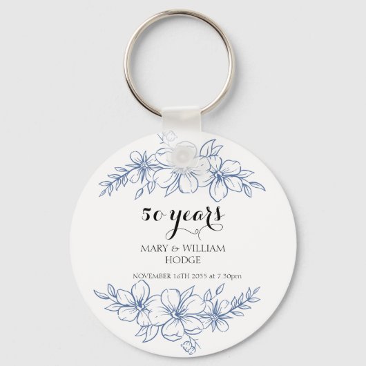 ラベンダーパープル花模様結婚50周年 キーホルダー (正面)