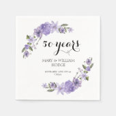 ラベンダーパープル花模様結婚50周年 スタンダードカクテルナプキン (正面)