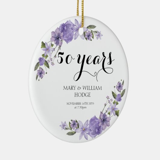 ラベンダーパープル花模様結婚50周年 セラミックオーナメント (右)