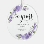 ラベンダーパープル花模様結婚50周年 セラミックオーナメント (左)