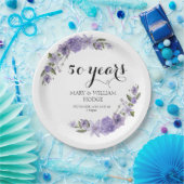 ラベンダーパープル花模様結婚50周年 ペーパープレート (パーティー)