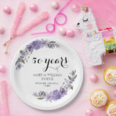 ラベンダーパープル花模様結婚50周年 ペーパープレート (パーティー)