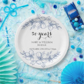 ラベンダーパープル花模様結婚50周年 ペーパープレート (パーティー)