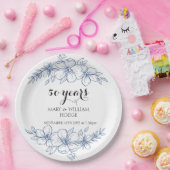 ラベンダーパープル花模様結婚50周年 ペーパープレート (パーティー)