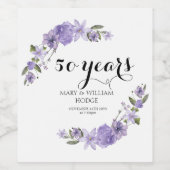 ラベンダーパープル花模様結婚50周年 ワインラベル (シングルラベル)