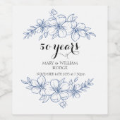 ラベンダーパープル花模様結婚50周年 ワインラベル (シングルラベル)