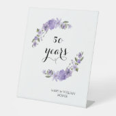 ラベンダーパープル花模様結婚50周年 台座サイン (正面)