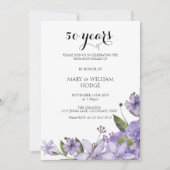 ラベンダーパープル花模様結婚50周年 招待状 (正面)