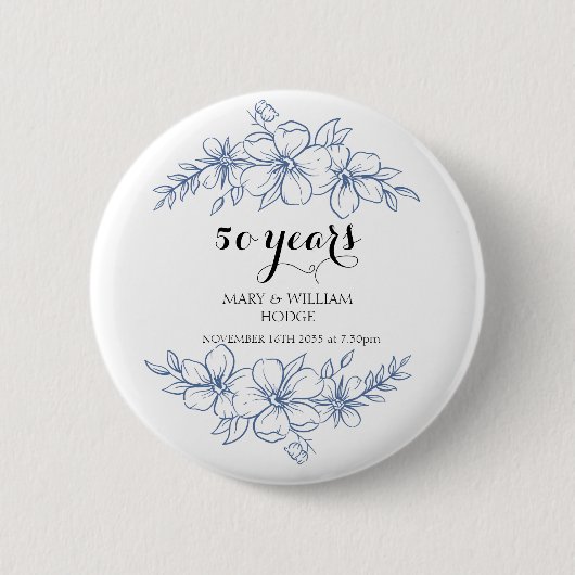 ラベンダーパープル花模様結婚50周年 缶バッジ (正面)